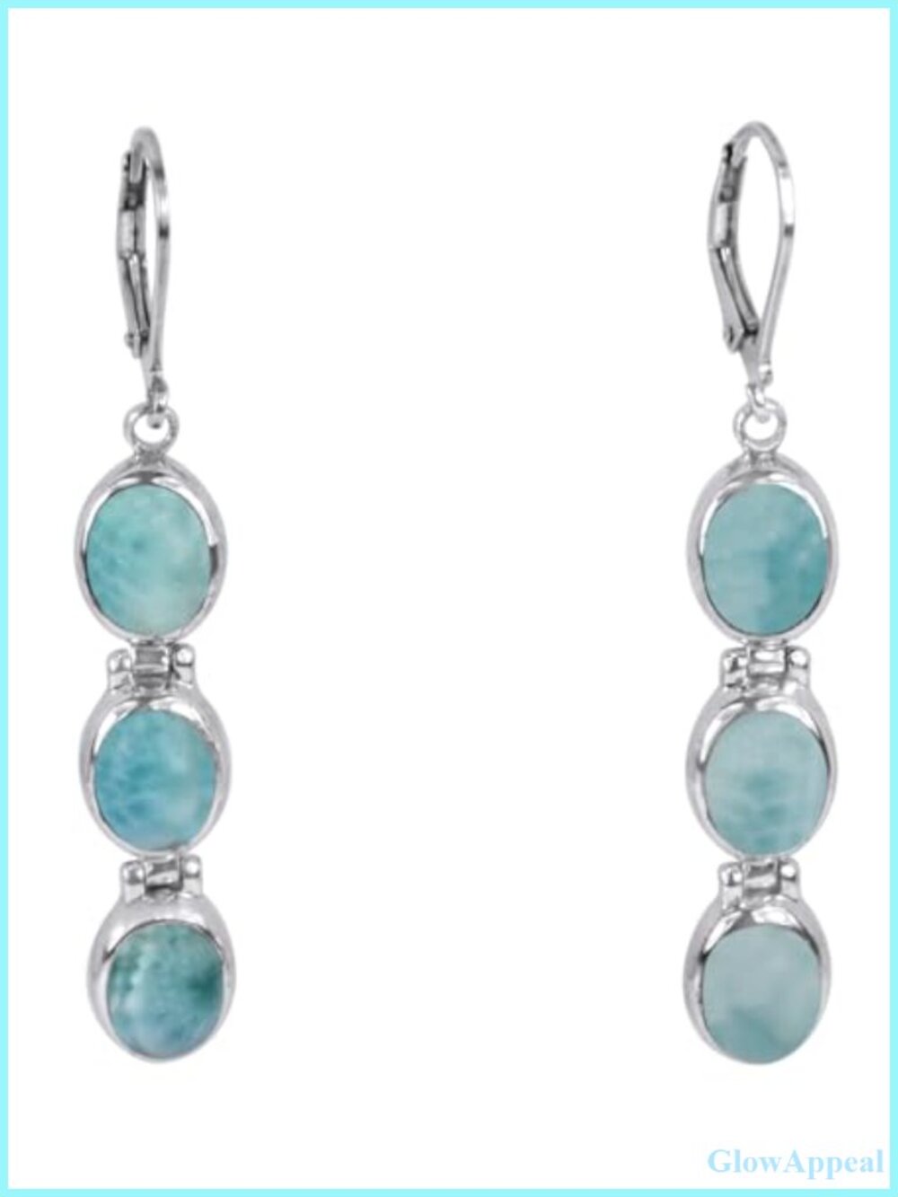 Sterling Silver Larimar Dangle Earrings 3 Stone Drop Leverback Women
